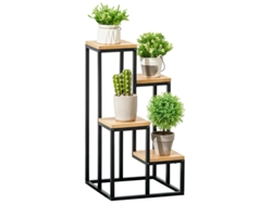 BAGOLY Soporte para plantas, soporte para flores de metal y madera con 4 niveles de altura diferentes (34 x 34 x 66 cm)