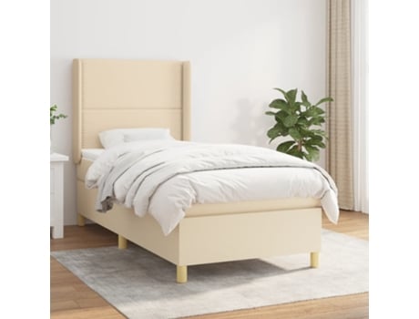 vidaXL Cama con somier y colchón 90x200 cm tela color crema