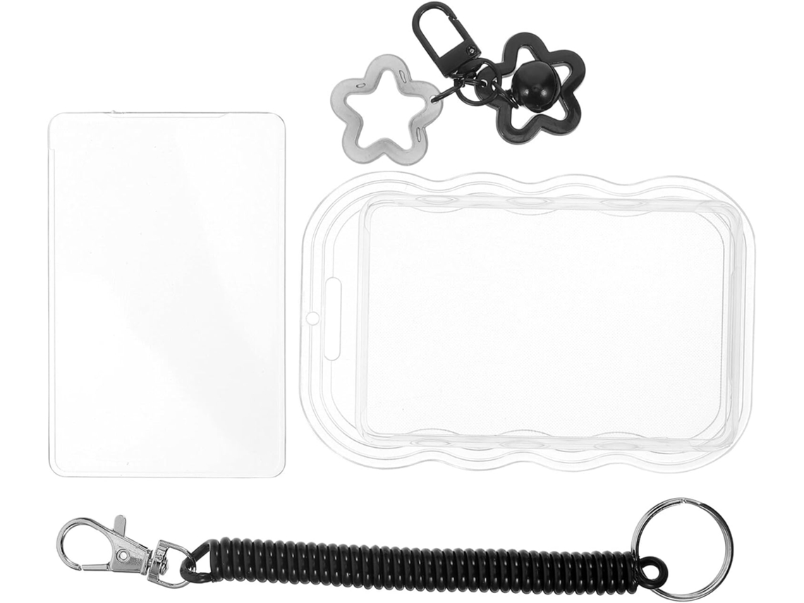Juego De 3 Tarjeteros Transparentes Con Resorte Negro Y Estrella.