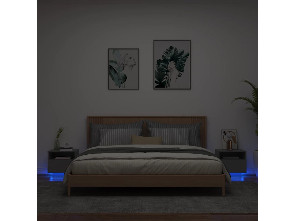 Mesita de Noche Mesitas Noche Luces Madera Negro (40x39x37cm)