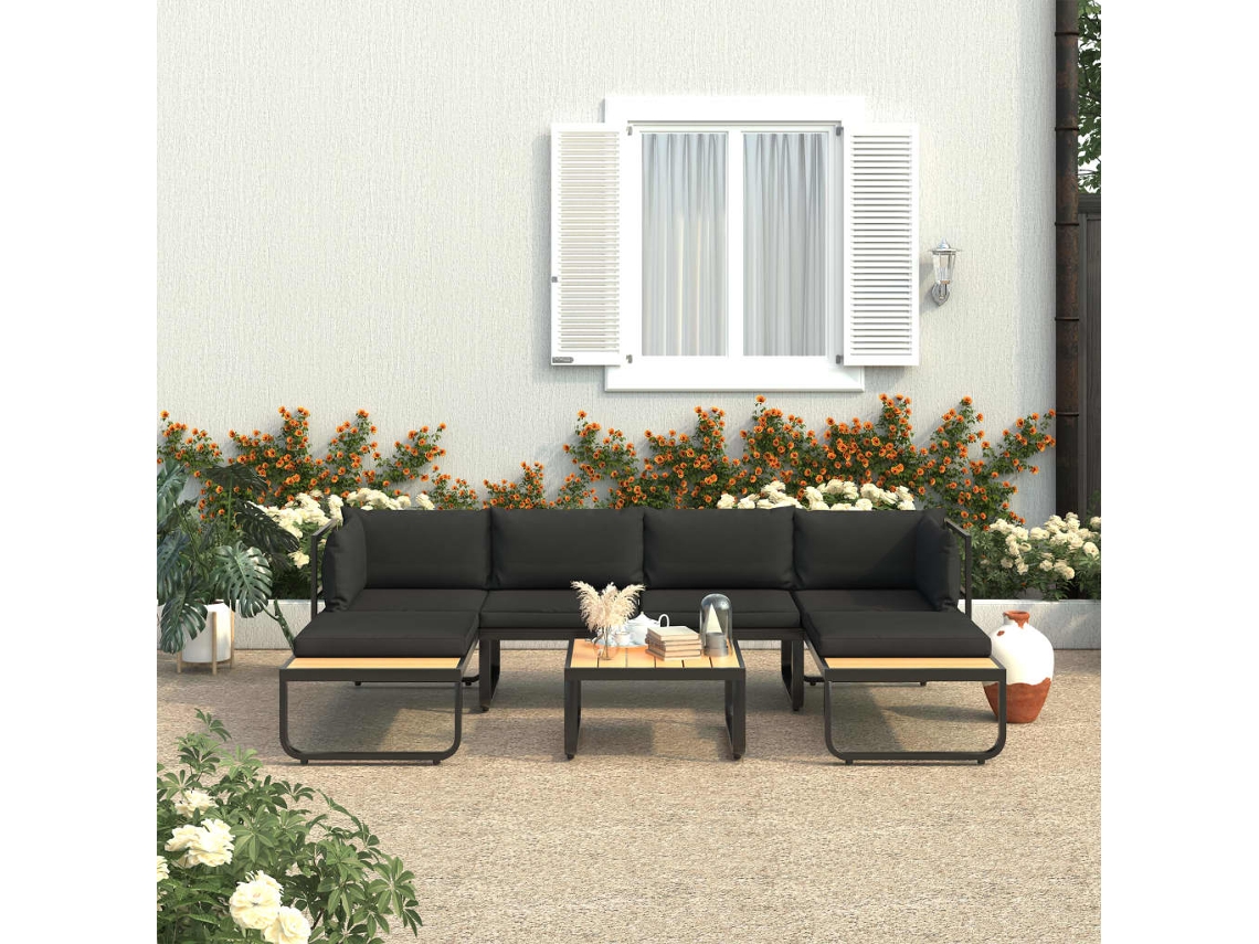 Sofás de esquina para jardín con fundas, 4 piezas, aluminio y WPC, DKD Home Decor