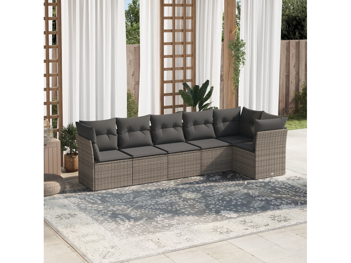 Conjunto de sofá de jardín de 6 piezas con cojines de mimbre gris, Dkd Home Decor