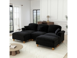 Sofá 3 Plazas - Chenille, Brazos Cónicos, Falda Extraíble, Patas Torneadas - Negro