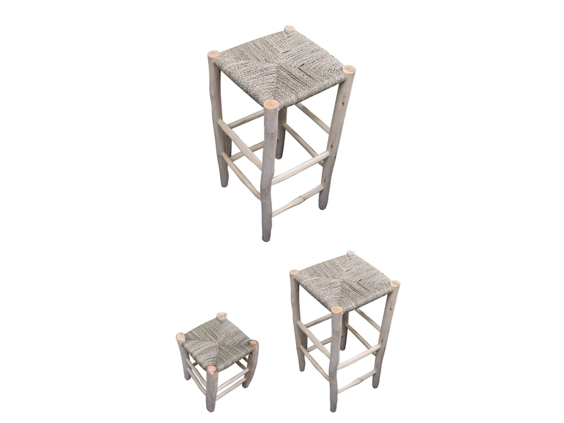 Banco Esparto Artesanal Com Estrutura De Madeira Disponível Em Dois Tamanhos 70X35 Cm E 40X35 Cm Unidade 40 X 35 Cm JARDIN202