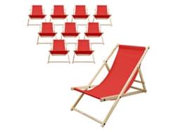 10x Sillas De Playa Ecd Germany Rojo Madera De Pino Tejido Impermeable Carga Hasta 120kg