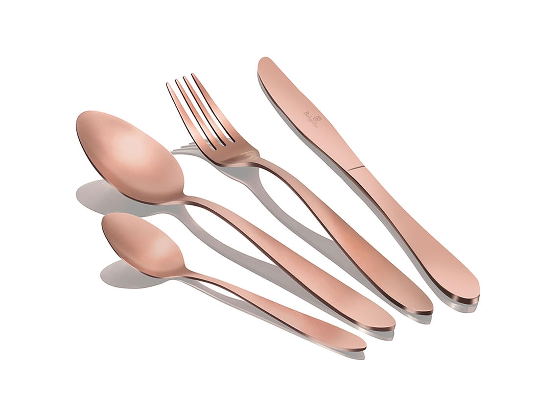 Cubertería Dorada Mate 24 Piezas Acero Inoxidable, Juego Cubiertos 6 Personas, Acabado Satinado Berlinger Haus Rose Gold Satin Oro Rosado