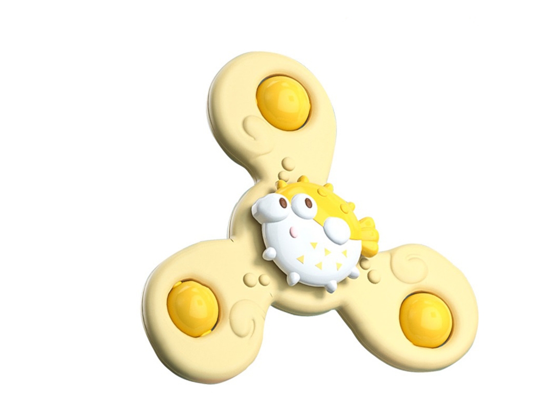 Juguete giratorio Bjww con ventosa, forma de flor, 3 cabezas, borde suave, interesante para niños, amarillo, 40 g