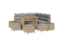 Conjunto de sofá de jardín Vidaxl de 9 piezas con cojines en ratán de acacia beige