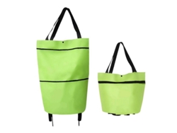 2026-carro De La Compra Plegable 2 En 1 Bolsa De Compra Reutilizable Con Ruedas Y Cremallera Para Supermercado Verde