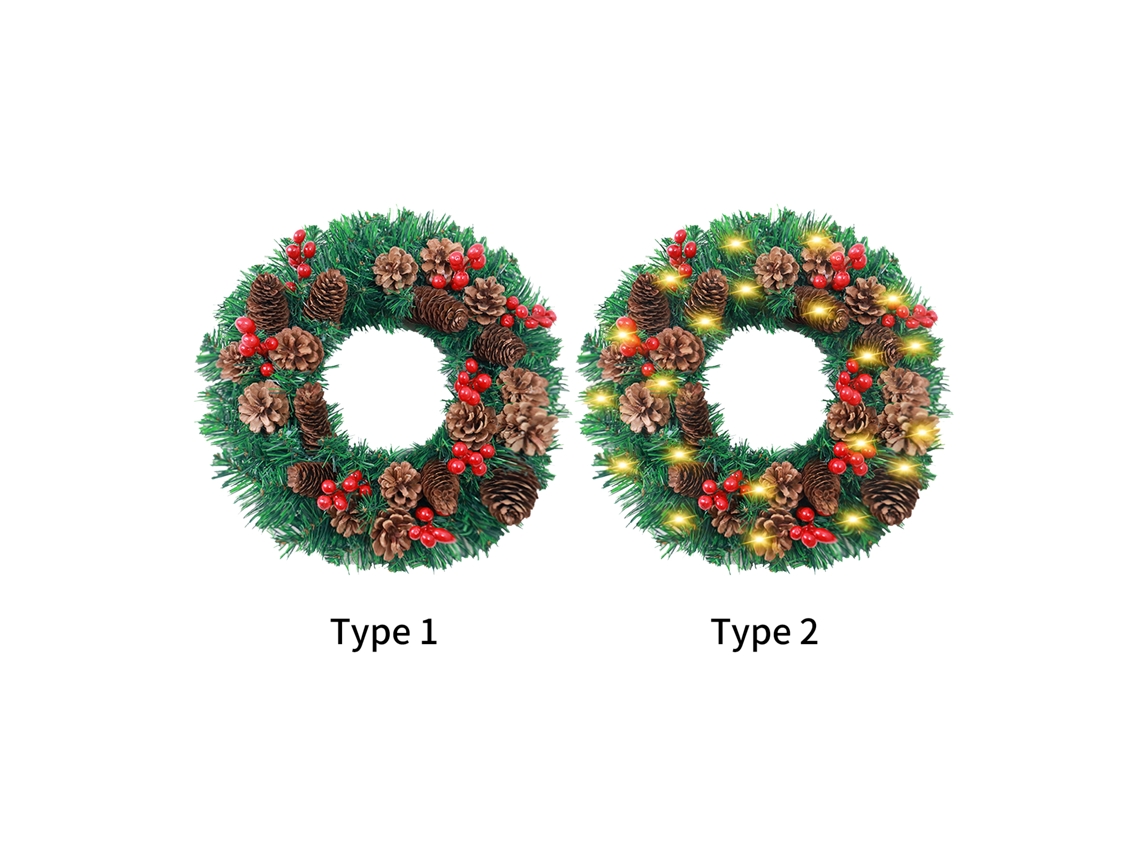 Anillo Navideño Artificial Con Piñas Y Bayas Rojas De 40 Cm Para Decoración De Puertas.