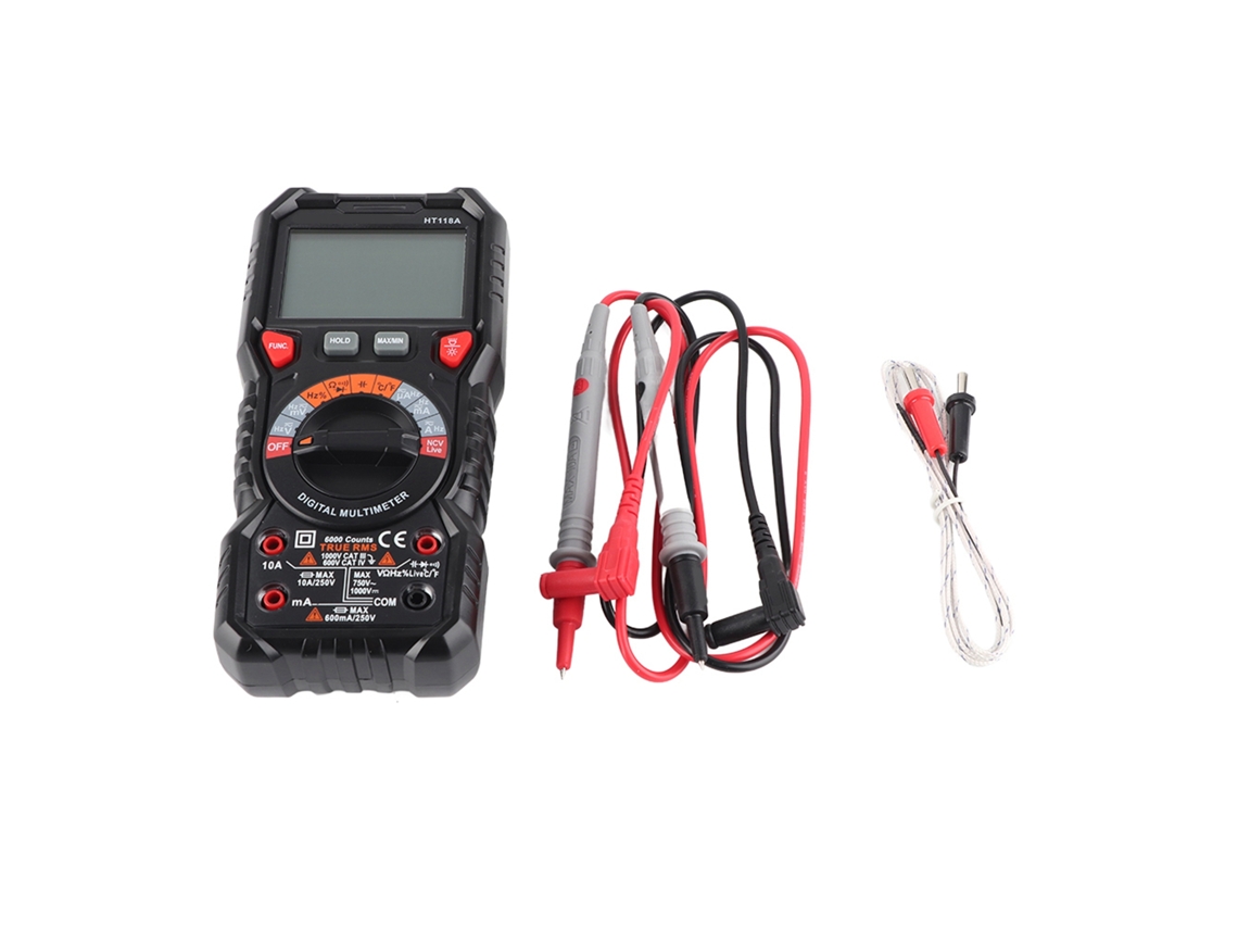 Multímetro Digital Ht118a De 6000 Cuentas Con Rango Automático, Medición De Voltaje, Corriente, Resistencia Y Temperatura.
