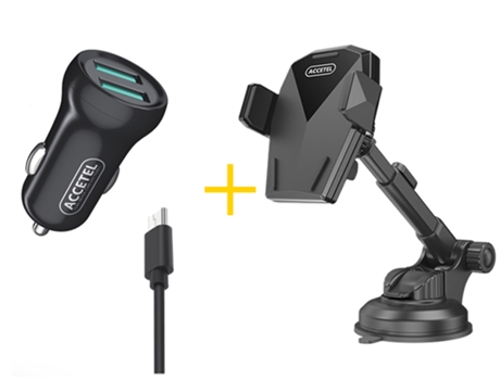 Pack Cargador de Auto ACCETEL A1 Negro