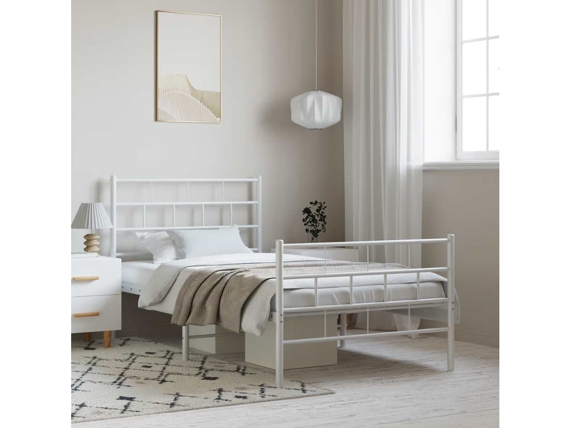Estructura Cama Sin Colchón Con Estribo Metal Blanco 100x200 Cm