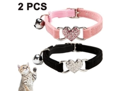Conjunto De Coleira Para Gato (2 Peças), Com Correia De Segurança E Cascavel, 1 Cm * 24-30 Cm, Rosa/preto*