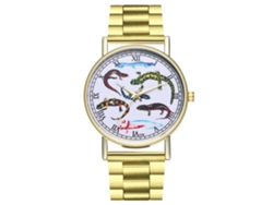 Reloj De Cuarzo Unisex Con Correa De Acero Dial Reptil Casual Zhoulianfa
