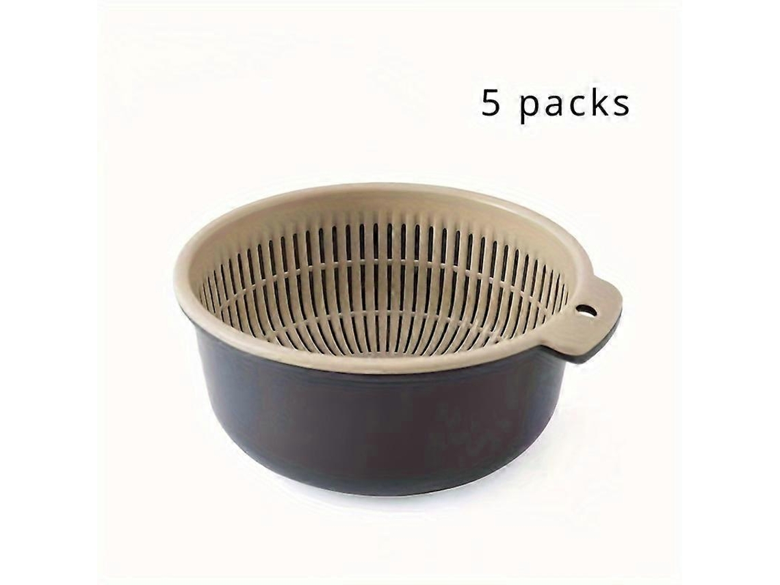 Cestas de drenaje multifuncionales de plástico de doble capa, 5 piezas para la cocina: perfectas para lavar frutas, verduras y arroz.