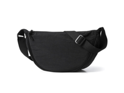 Bolso de hombro plisado (pequeño, negro) de tela lavada, sencillo y ligero, con cordón ajustable.