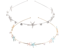 Tiara Feminina Com Estrela-do-mar Em Liga Metálica E Strass, Conjunto De 2 Peças, Elegante E Delicada.