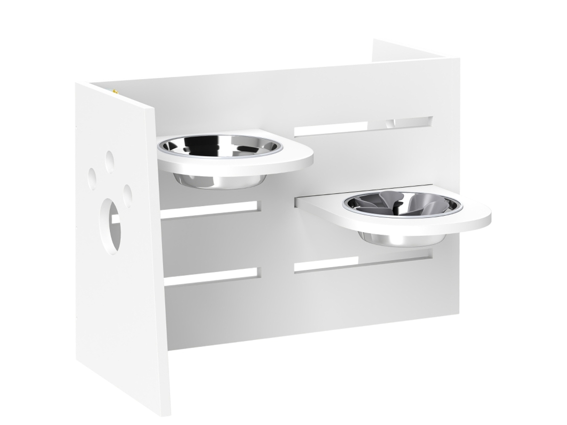 Comedero Ajustable De 3 Niveles Con Tapete Blanco.