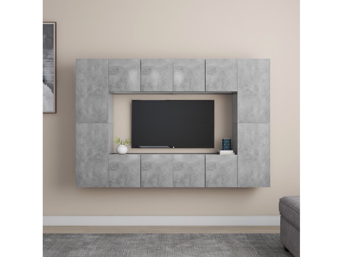 8 Pzs Pack de Muebles de Armario Tv Contrachapado Gris Cemento