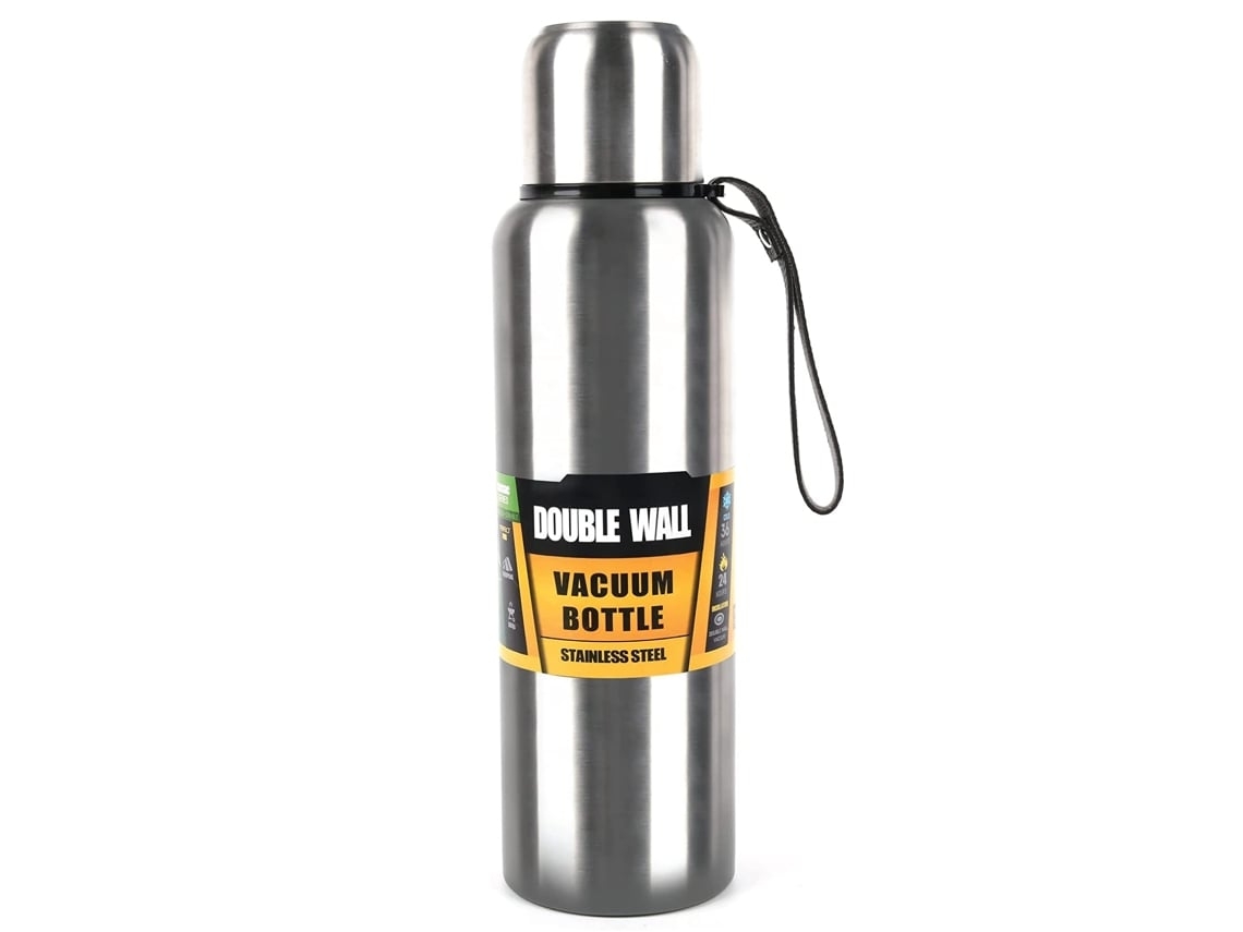 Botella térmica con aislamiento al vacío de 1000 ml, sin BPA, de acero inoxidable, color plata 18/8 Gusshious