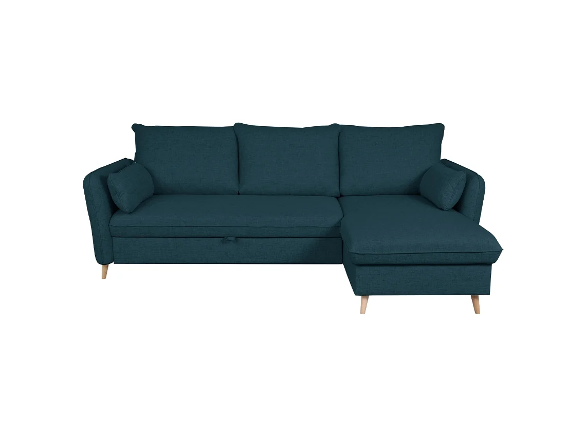 Sofá Cama Con Chaise Longue 3-4 Plazas Con Canapé de Tela Azul Marino Y Madera Clara Driss MILIBOO