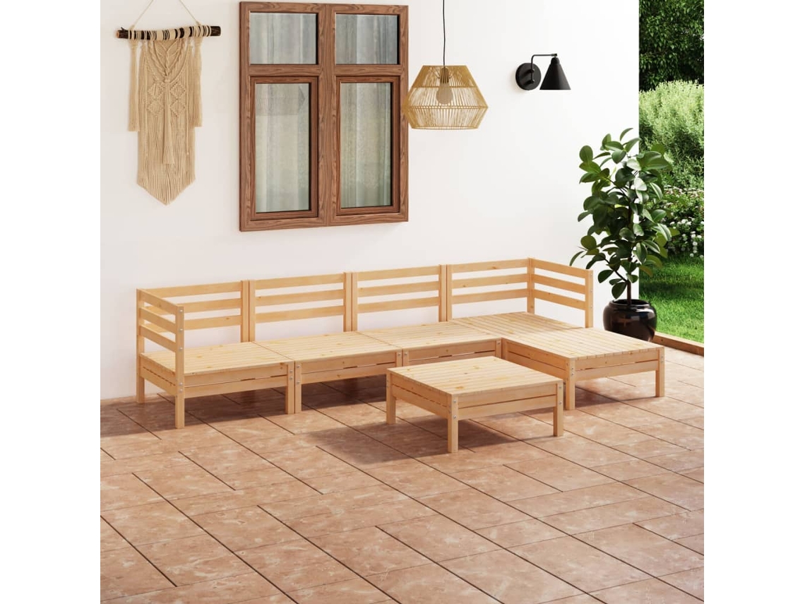Conjunto de salón de jardín de pino macizo de 6 piezas DKD Home Decor