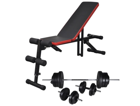 vidaXL Banco de abdominales con mancuerna y pesas 60,5 kg