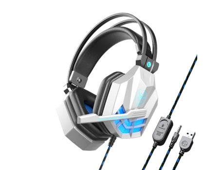 Auriculares Juegos con control de cable iluminado Sy850Mv y cancelación de ruido con micrófono blanco azul