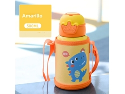 Botella termo infantil de acero inoxidable de 500 ml con diseño de unicornio, aislada y portátil MDUG (amarilla)