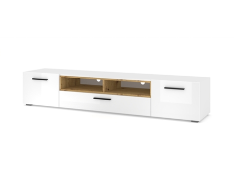 Mueble de TV AKL FURNITURE PRIVATE Anette (Blanco, Negro brillo y Roble Claro - Madera de ingeniería - 198x43x37 cm)