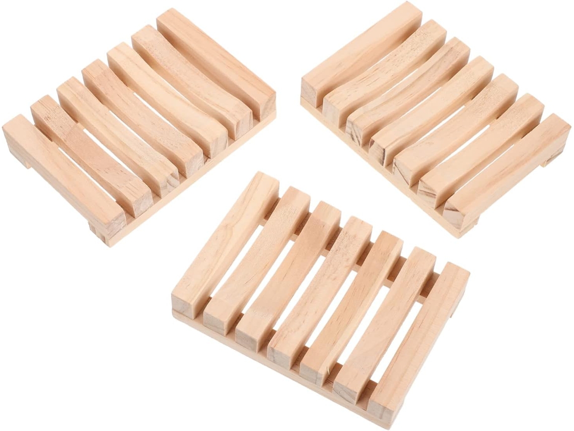 Juego de 3 jaboneras de madera para fregadero de cocina y baño con ventilación para jabón limpio. Slowmoose