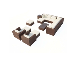 Stalla Mueble De Jardín Modular 13/14 Plazas En Resina Tejida Marrón Y Blanca