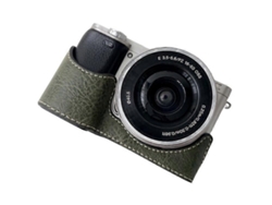 Funda de piel sintética compatible con Sony A6400/A6300/A6100/A6000, con tapa inferior y orificio para tornillos, funda de media carcasa Facpoet