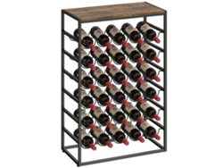 Botellero de suelo, capacidad para 30 botellas, 6 estantes, estilo industrial, color marrón rústico.
