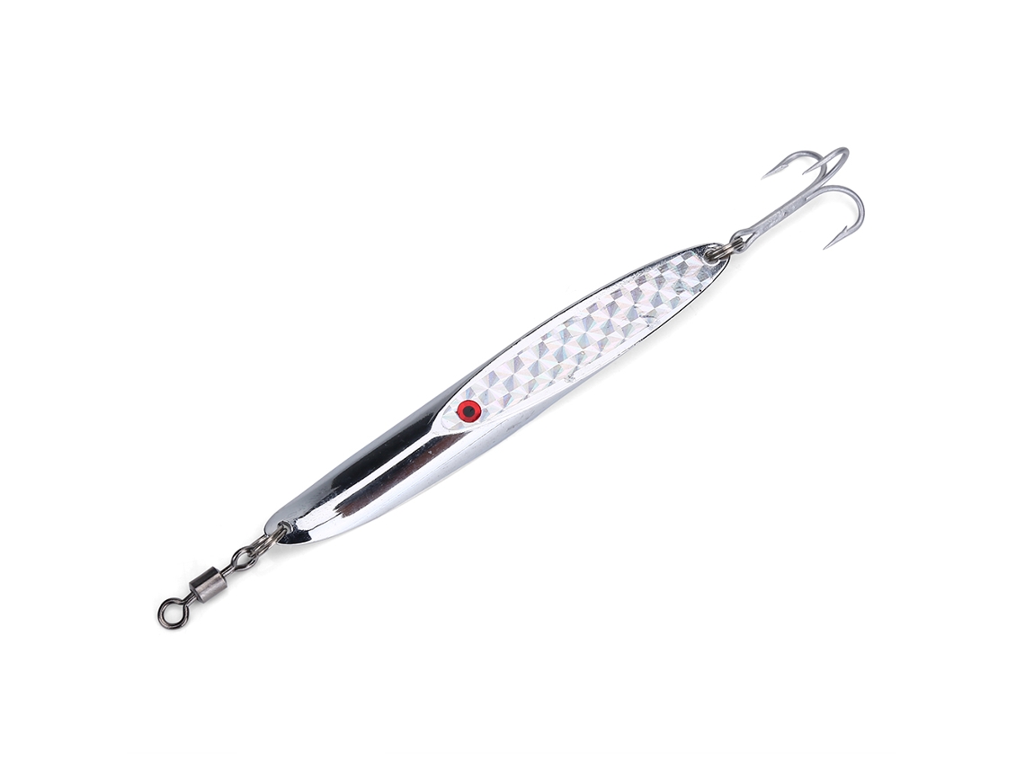 Cuchara artificial para señuelo de lubina, de metal plateado, 84 g