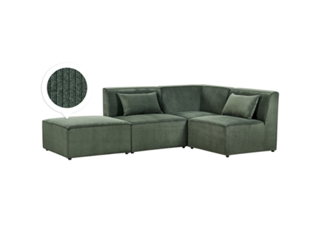 Sofá esquinero modular de 3 plazas a la izquierda con reposapiés en Lemvig Bombazine verde oscuro BELIANI