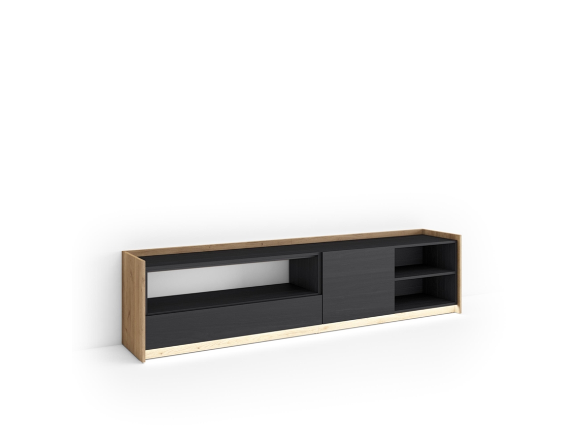 Mueble Tv, Televisión, 207x37x50cm, Para Tv Hasta 80", Led, Negro Y Roble