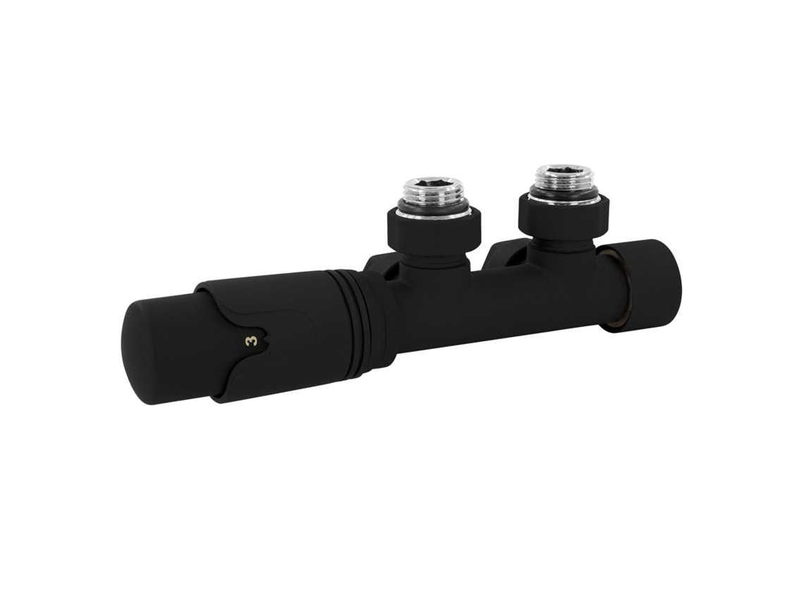 Juego de grifo termostático angular para radiador Luxebath Multiblock negro