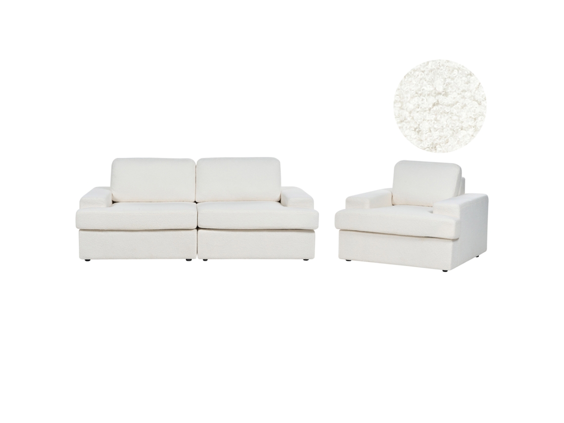 Conjunto de sala de estar 4 plazas de bouclé blanco BELIANI Alla