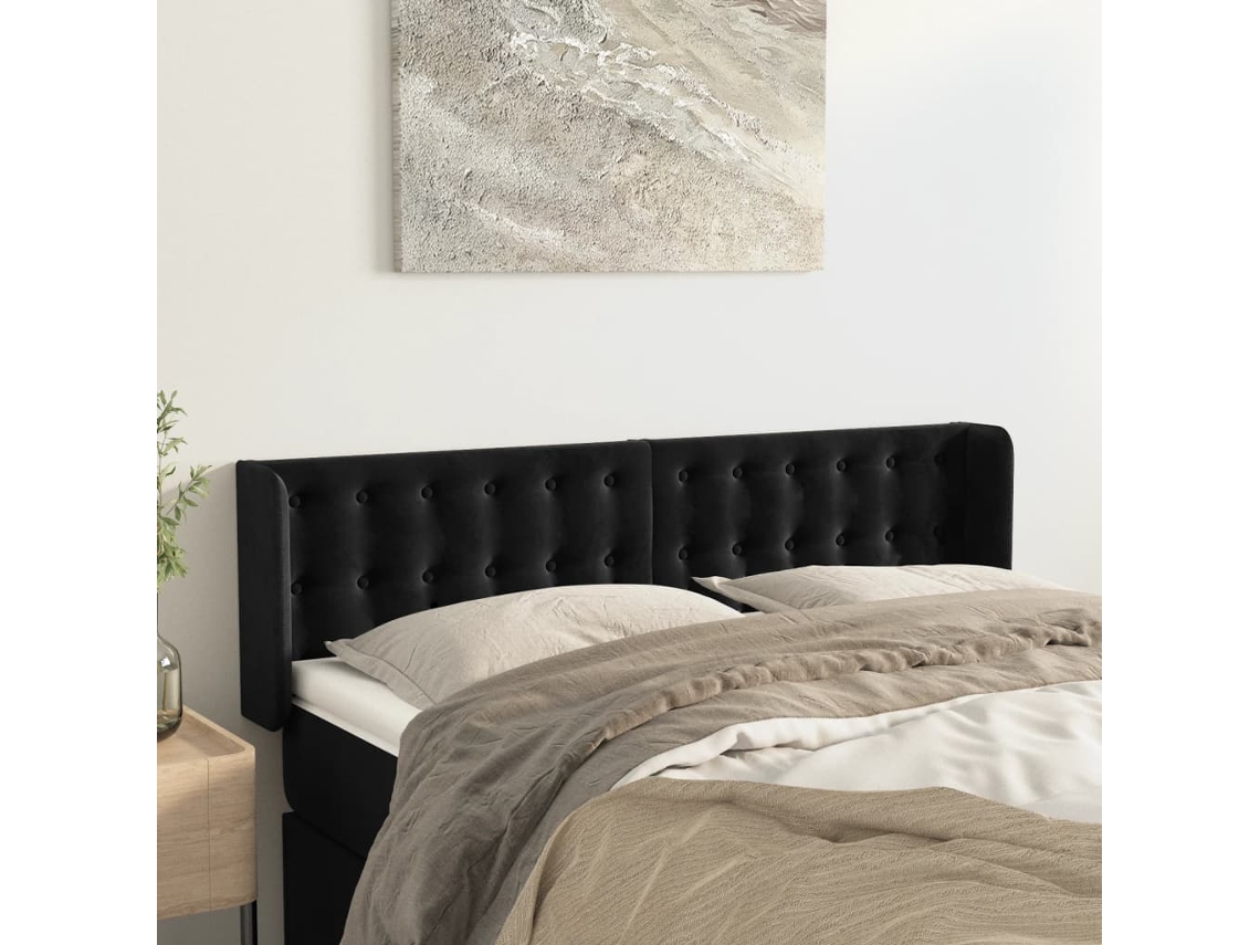 Cabecero De Terciopelo Negro 147x16x78/88 Cm