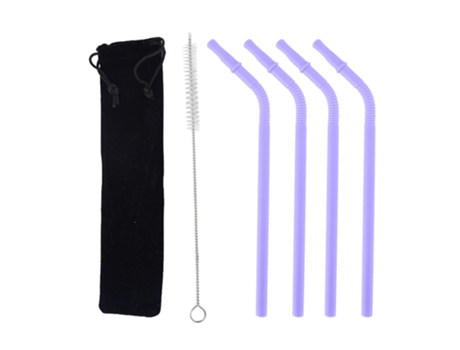 Pajitas De Silicona - Bolsa Individual Negra Cepillo Para Pajitas - Uva Morada (4 Piezas) JEIIBRZUI