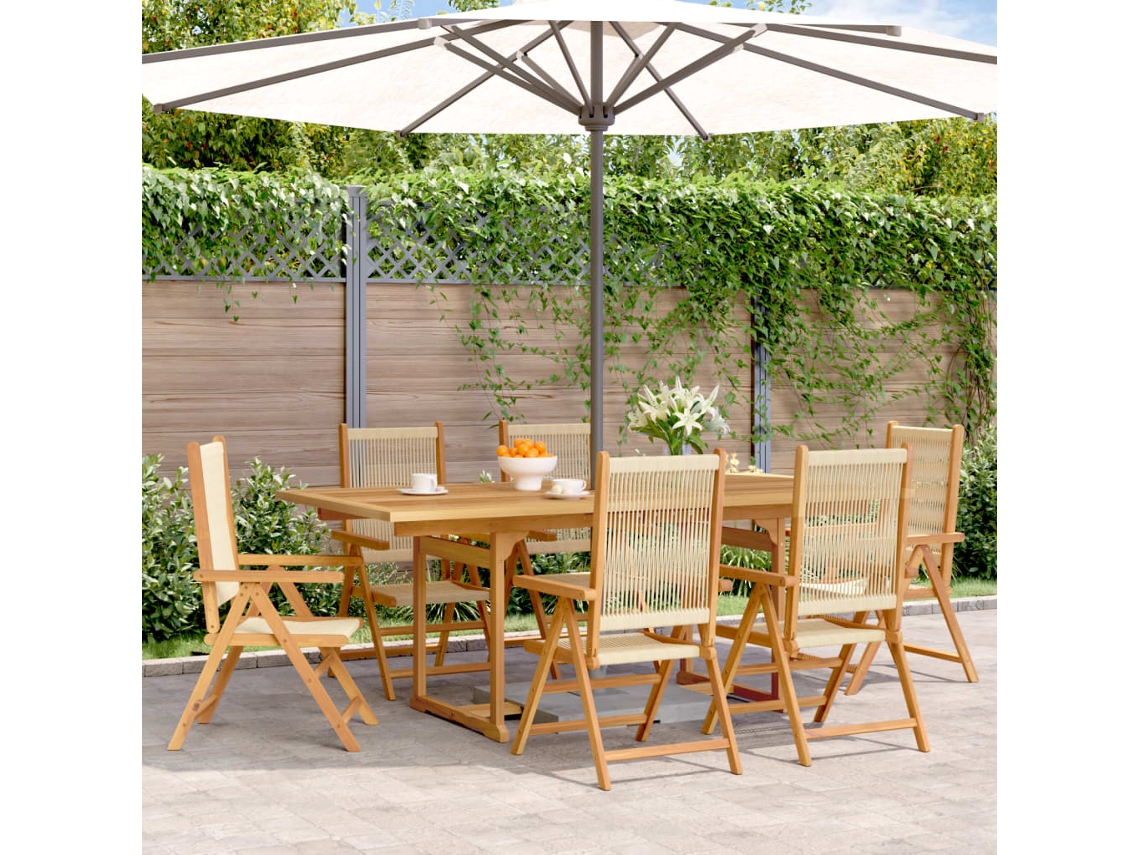 Conjunto 7 Peças Jantar P/ Jardim Polipropileno/madeira Maciça Beige Decoración del hogar