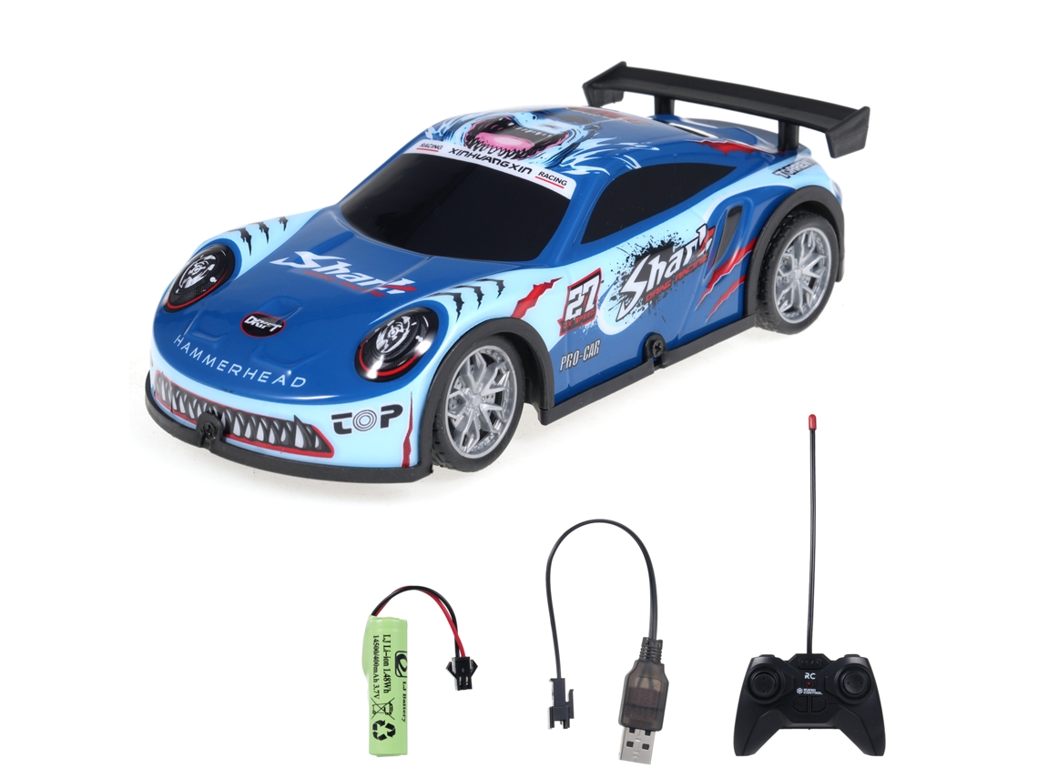 Coche Teledirigido A Escala 1:22, Vehículo De Carreras Eléctrico Con Luces, Regalo Para Adultos Y Niños, Color Azul.