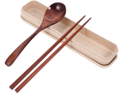 Juego De Cubiertos Reutilizables Inoomp Con Cuchara Y Palillos De Madera De Estilo Japonés, Cubiertos De Viaje Tallados