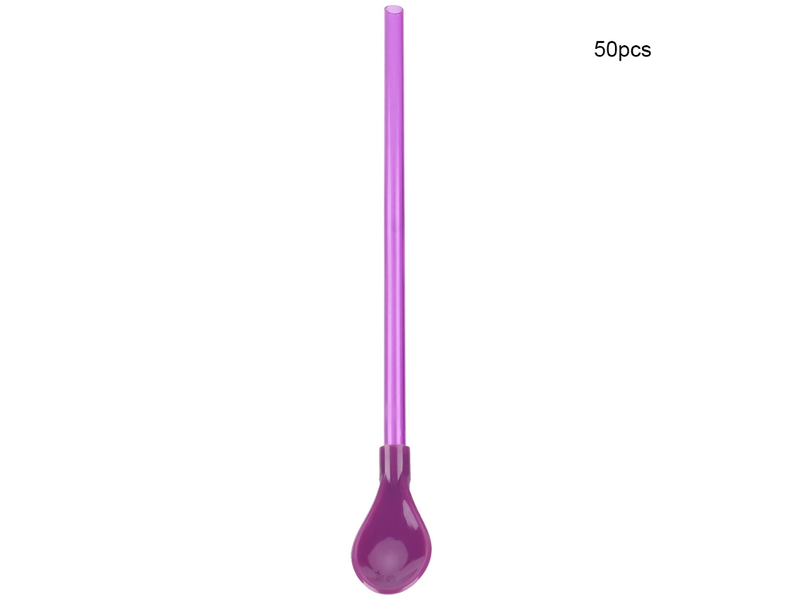 50 utensilios de cocina 2 en 1 con pajita y cuchara mezcladora (morado)