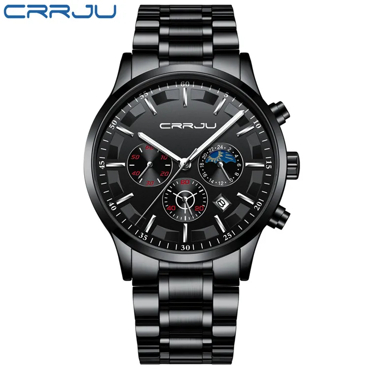Reloj Para Hombre (negro Y Plateado), Elegante, Deportivo, Totalmente De Acero Inoxidable, Resistente Al Agua.