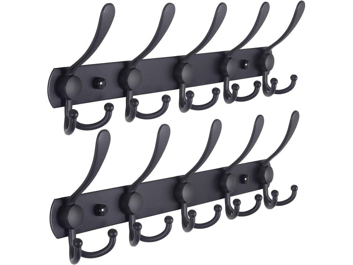 2026-perchero De Pared 5 Ganchos Triples Resistente Acero Inoxidable Metal Para Abrigos Sombreros Toallas (negro 2 Piezas)