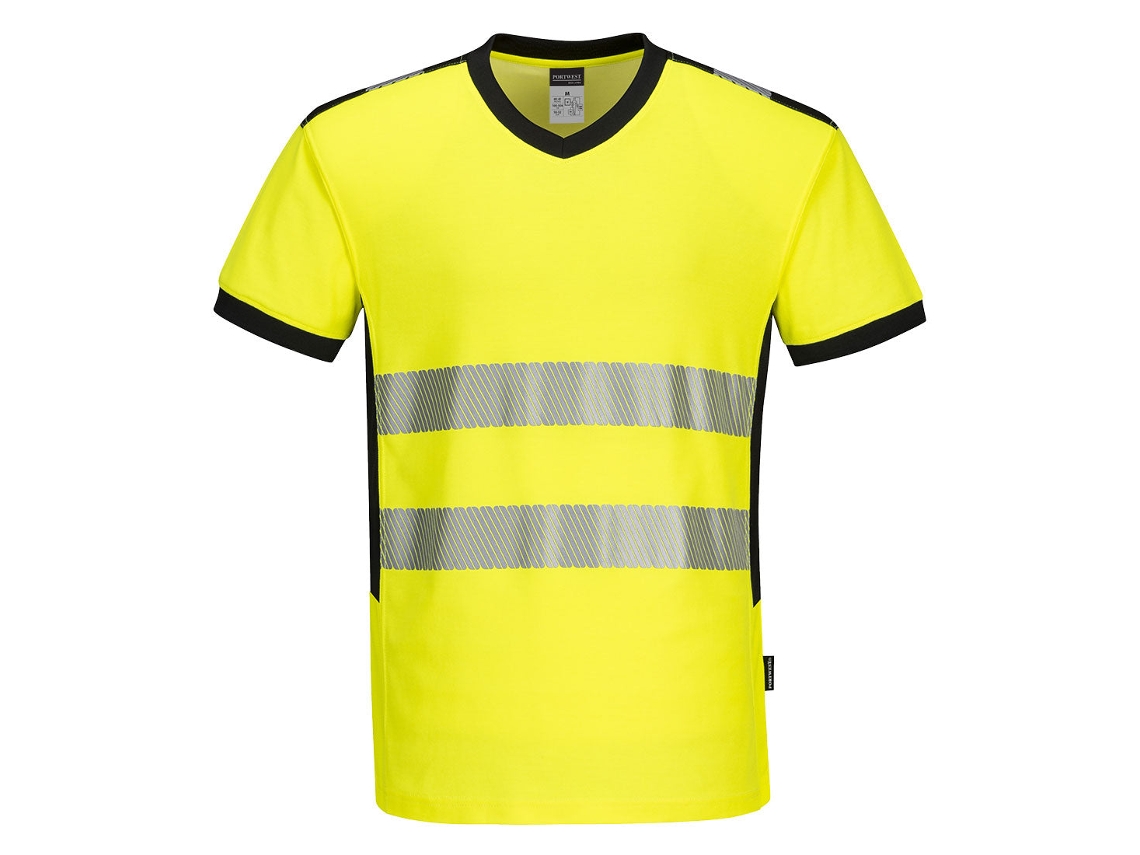 Camiseta de cuello en V de alta visibilidad Portwest Pw3 / Amarillo Negro / L