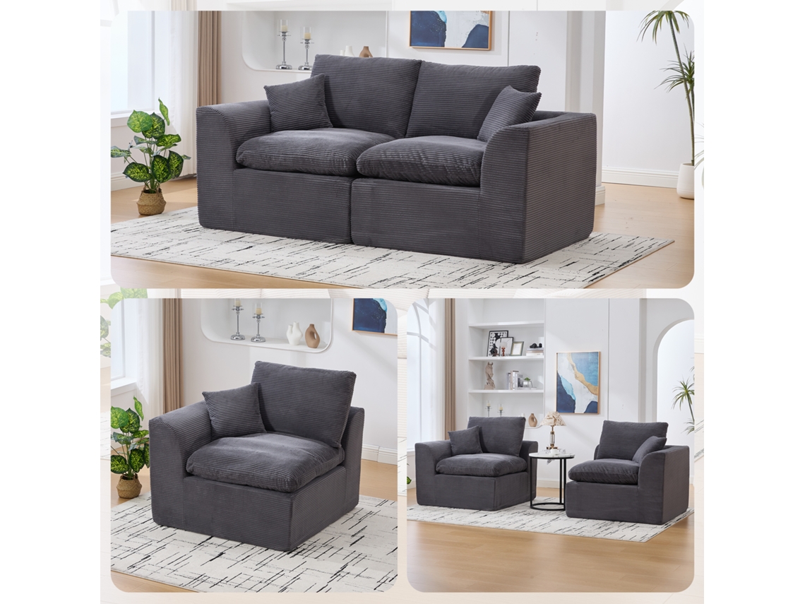 Sofá De Tela 2 Plazas - Minimalista, Cómodo Y Con Cojines - Gris Oscuro